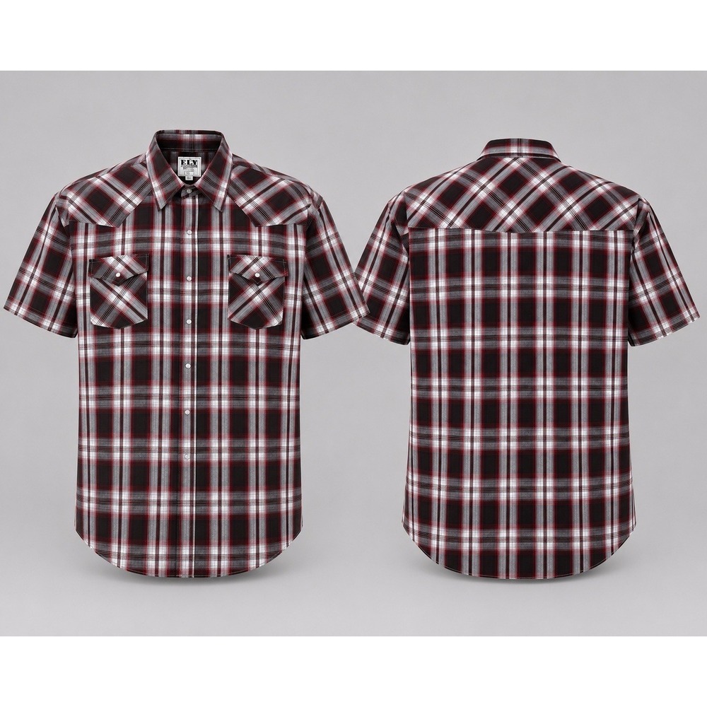 Ely Cattleman Pearl Snap Western Red Plaid Short Sleeve Shirt Men 2XL Cowboy